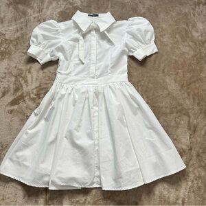 SHEIN Adorable White Puff Sleeve Flare Dress